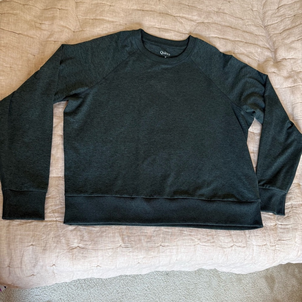 Quince Active Flowknit Pullover Crew Heather Green Size Medium - Picture 3 of 11